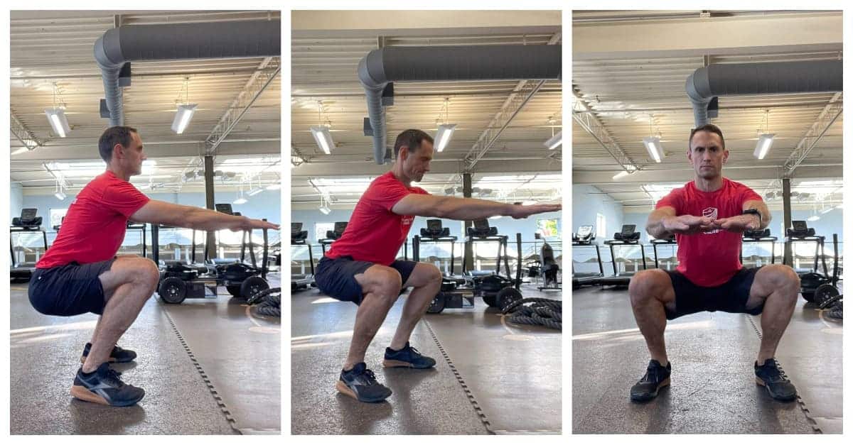 Sports chiropractor shows proper form when performing a squat