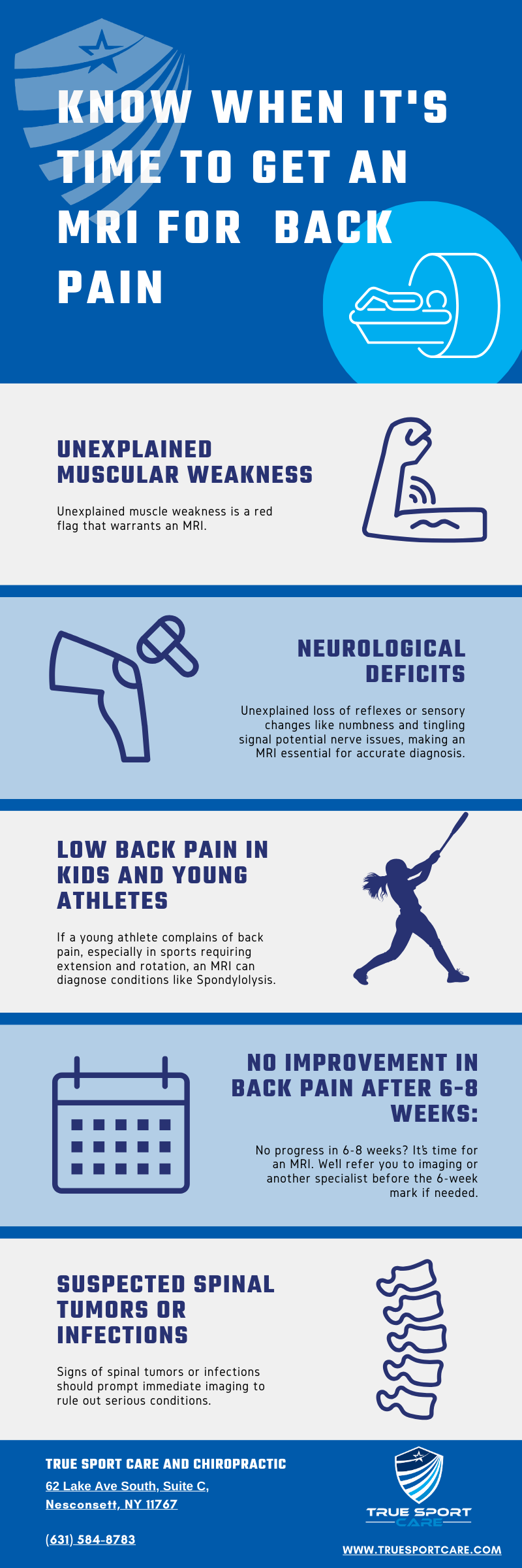 Infographic showing when you should get an MRI if you experience back pain